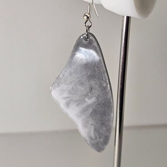 Handmade Monochrome Silver Butterfly Dangly Earrings - Picture 8 of 8